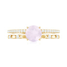 Rosec Jewels-6 MM Rose Quartz Double Band Solitaire Engagement Ring with Diamond