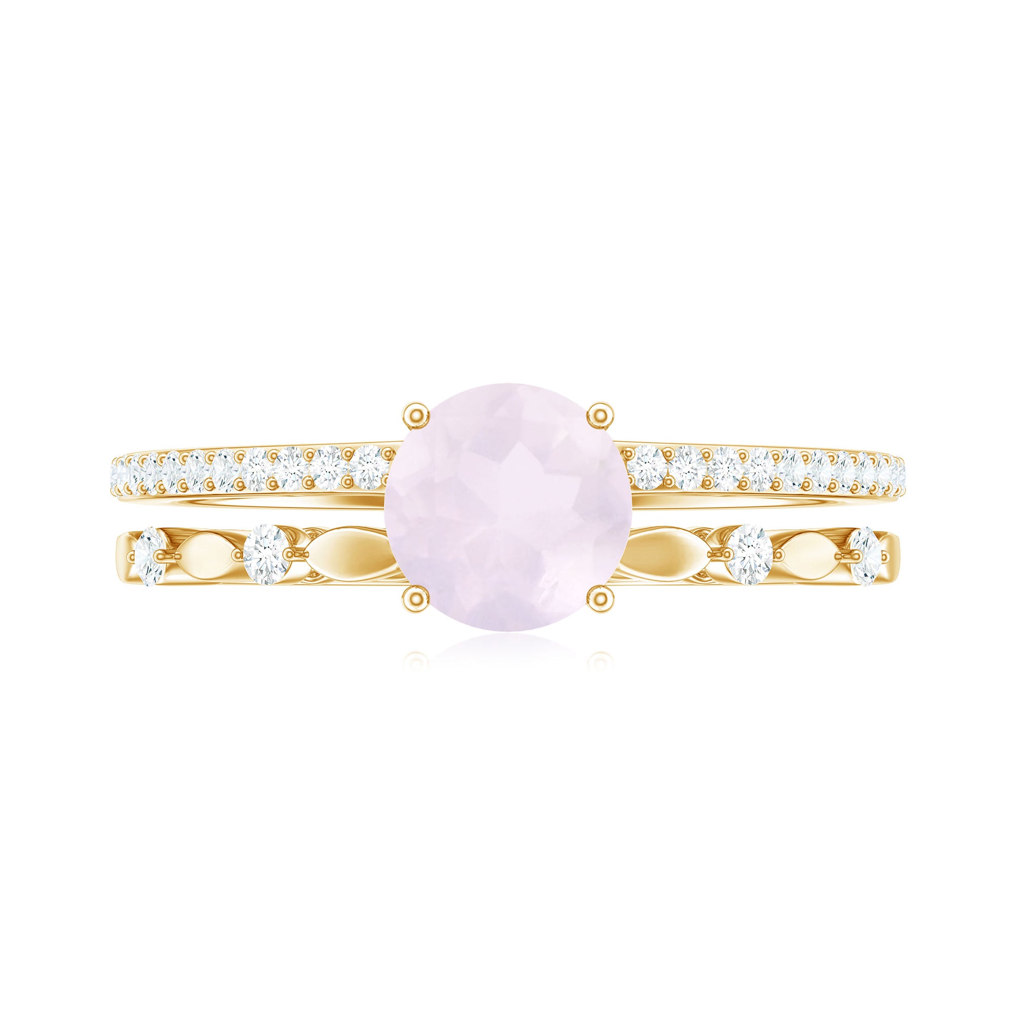 Rosec Jewels-6 MM Rose Quartz Double Band Solitaire Engagement Ring with Diamond