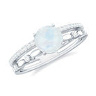 Rosec Jewels-6 MM Moonstone Double Band Solitaire Engagement Ring with Diamond