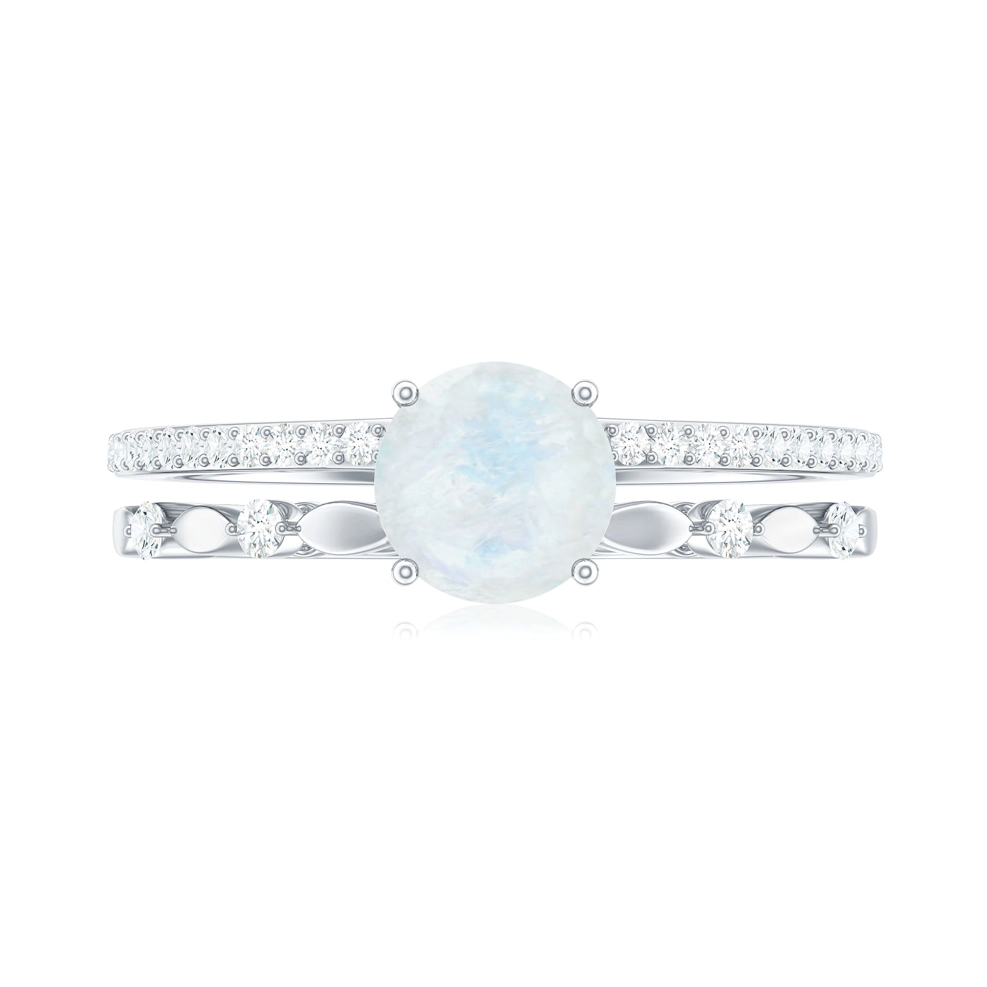 Rosec Jewels-6 MM Moonstone Double Band Solitaire Engagement Ring with Diamond