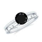 Rosec Jewels-7 MM Black Onyx Double Band Solitaire Engagement Ring with Diamond