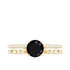 Rosec Jewels-7 MM Black Onyx Double Band Solitaire Engagement Ring with Diamond