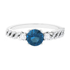 Rosec Jewels-Round Shape London Blue Topaz Designer Engagement Ring with Diamond Side Stones