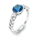 Rosec Jewels-Round Shape London Blue Topaz Designer Engagement Ring with Diamond Side Stones