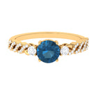 Rosec Jewels-Round Shape London Blue Topaz Designer Engagement Ring with Diamond Side Stones