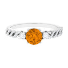 Rosec Jewels-Round Shape Citrine Designer Engagement Ring with Diamond Side Stones