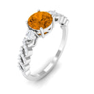 Rosec Jewels-Round Shape Citrine Designer Engagement Ring with Diamond Side Stones