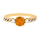 Rosec Jewels-Round Shape Citrine Designer Engagement Ring with Diamond Side Stones