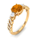 Rosec Jewels-Round Shape Citrine Designer Engagement Ring with Diamond Side Stones