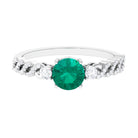 Rosec Jewels-Round shape Solitaire Emerald Designer Engagement Ring with Diamond Side Stones