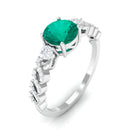 Rosec Jewels-Round shape Solitaire Emerald Designer Engagement Ring with Diamond Side Stones