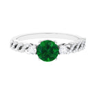 Rosec Jewels-Round Shape Created Emerald Designer Engagement Ring with Diamond Side Stones