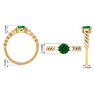 Rosec Jewels-Round Shape Created Emerald Designer Engagement Ring with Diamond Side Stones