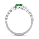 Rosec Jewels-Round Shape Created Emerald Designer Engagement Ring with Diamond Side Stones