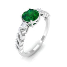 Rosec Jewels-Round Shape Created Emerald Designer Engagement Ring with Diamond Side Stones