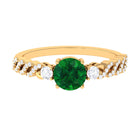 Rosec Jewels-Round Shape Created Emerald Designer Engagement Ring with Diamond Side Stones