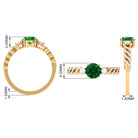 Rosec Jewels-Round Shape Created Emerald Designer Engagement Ring with Diamond Side Stones