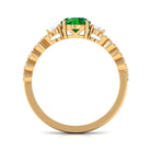 Rosec Jewels-Round Shape Created Emerald Designer Engagement Ring with Diamond Side Stones