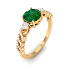 Rosec Jewels-Round Shape Created Emerald Designer Engagement Ring with Diamond Side Stones