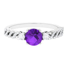 Rosec Jewels-Round Amethyst Solitaire Ring with Diamond Side Stones