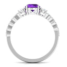 Rosec Jewels-Round Amethyst Solitaire Ring with Diamond Side Stones