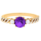 Rosec Jewels-Round Amethyst Solitaire Ring with Diamond Side Stones