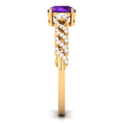 Rosec Jewels-Round Amethyst Solitaire Ring with Diamond Side Stones