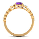 Rosec Jewels-Round Amethyst Solitaire Ring with Diamond Side Stones