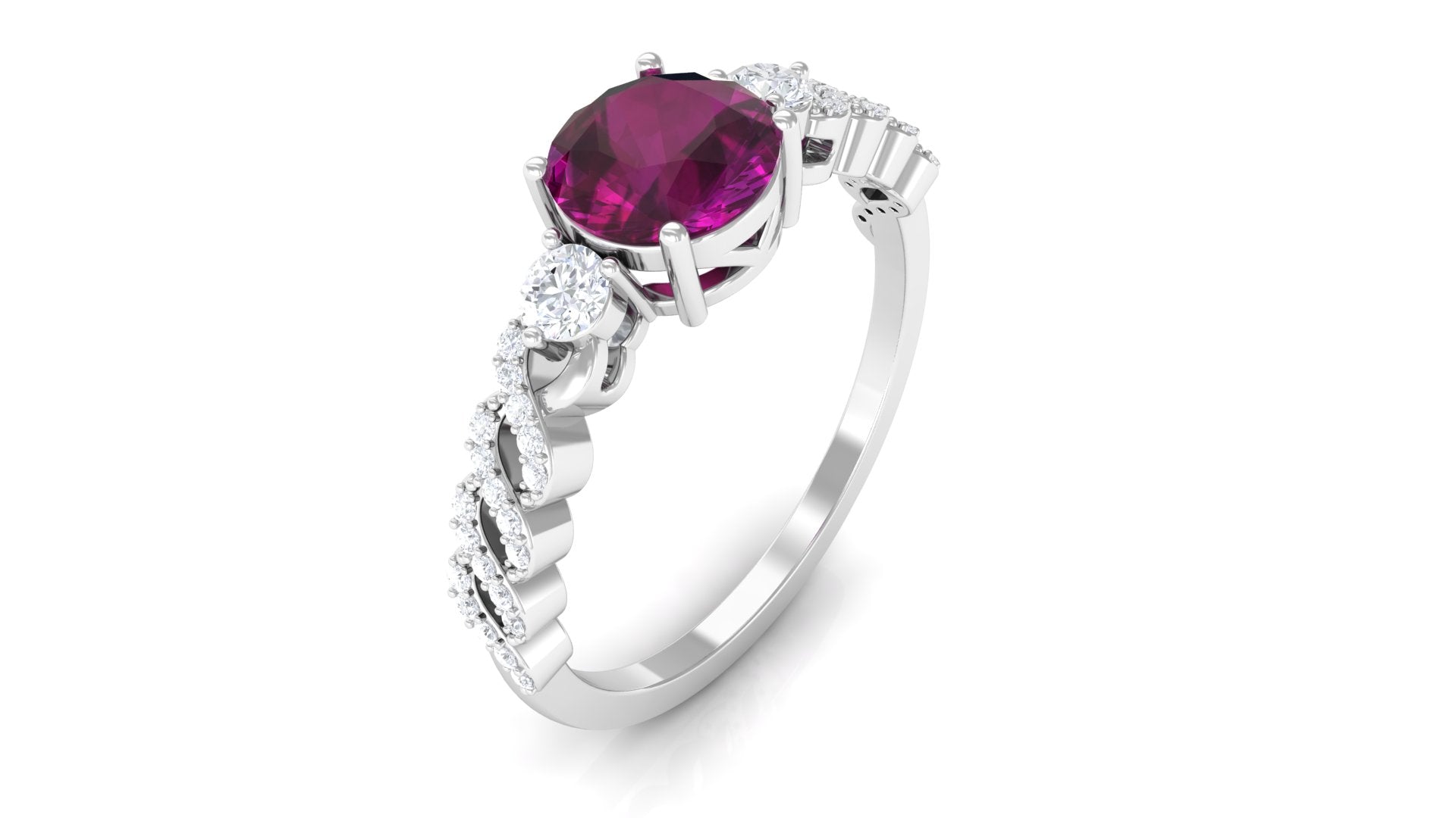 Rosec Jewels-1.25 CT Round Rhodolite Solitaire Engagement Ring with Diamond Accent