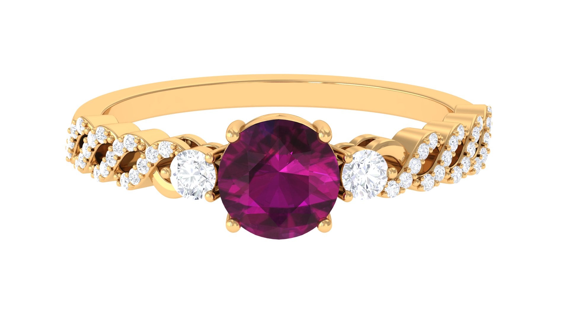 Rosec Jewels-1.25 CT Round Rhodolite Solitaire Engagement Ring with Diamond Accent