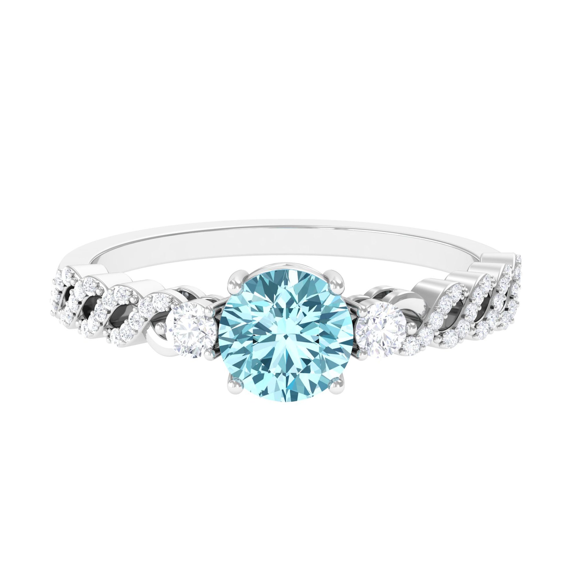 Rosec Jewels-1 CT Solitaire Aquamarine and Diamond Designer Engagement Ring