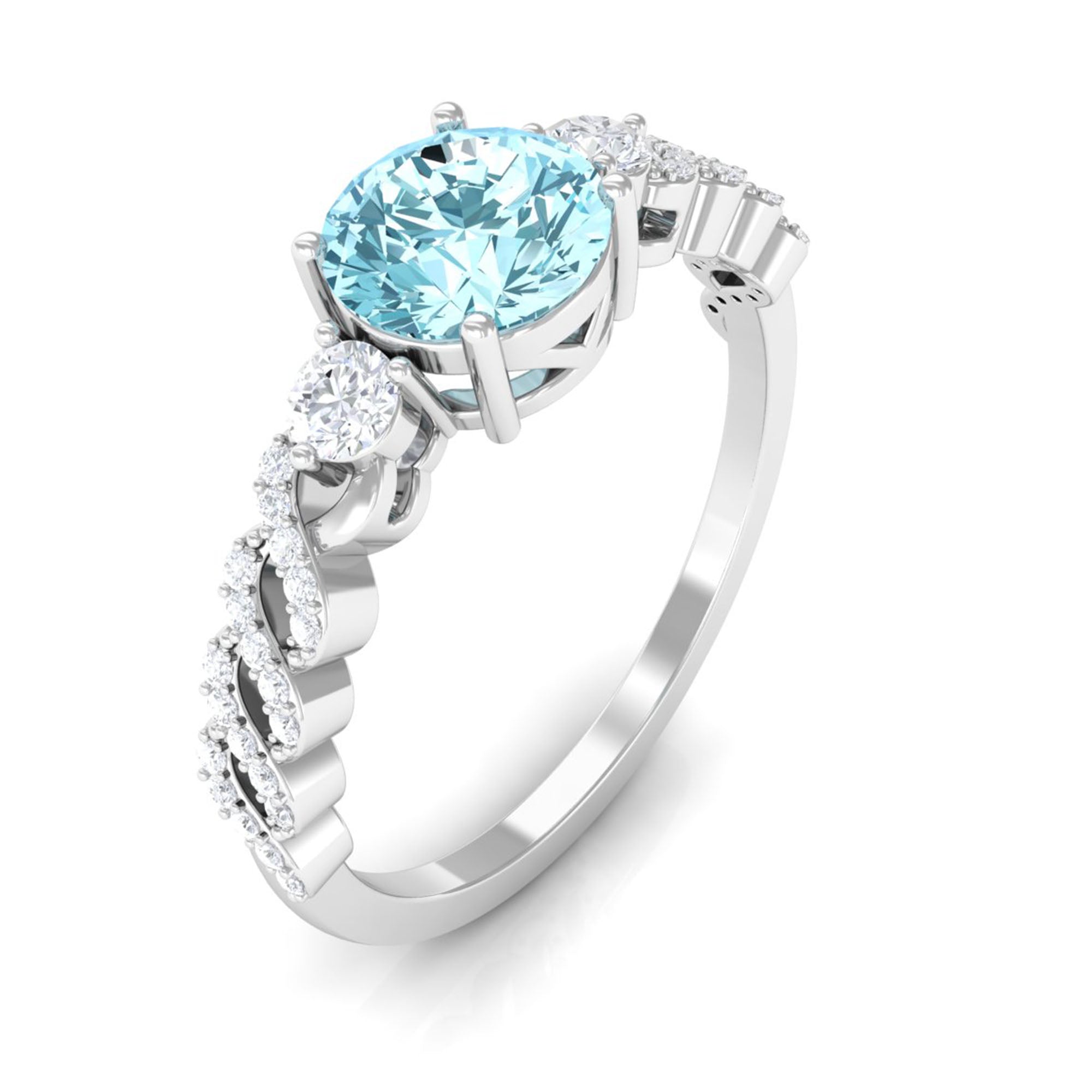 Rosec Jewels-1 CT Solitaire Aquamarine and Diamond Designer Engagement Ring