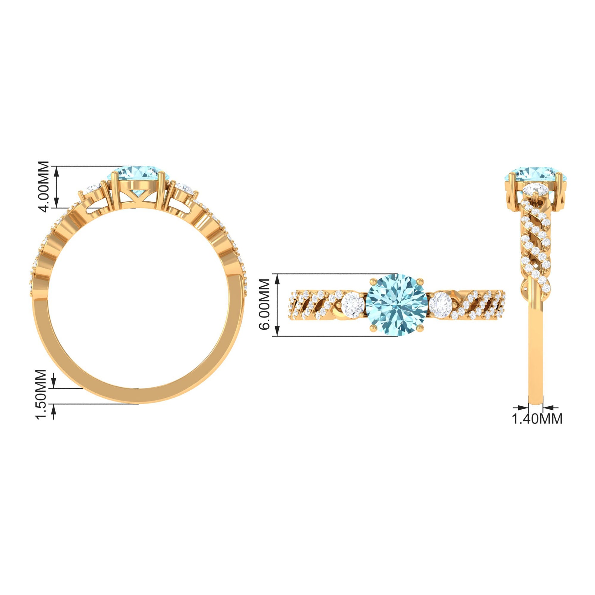 Rosec Jewels-1 CT Solitaire Aquamarine and Diamond Designer Engagement Ring