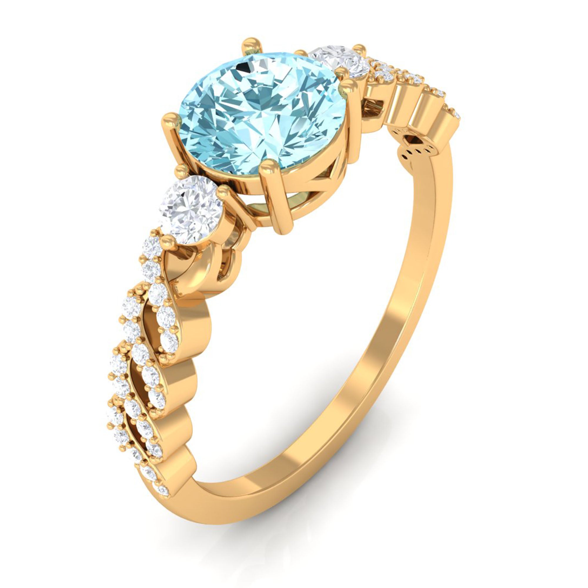 Rosec Jewels-1 CT Solitaire Aquamarine and Diamond Designer Engagement Ring