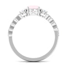 Rosec Jewels-Round Shape Rose Quartz Designer Engagement Ring with Diamond Side Stones