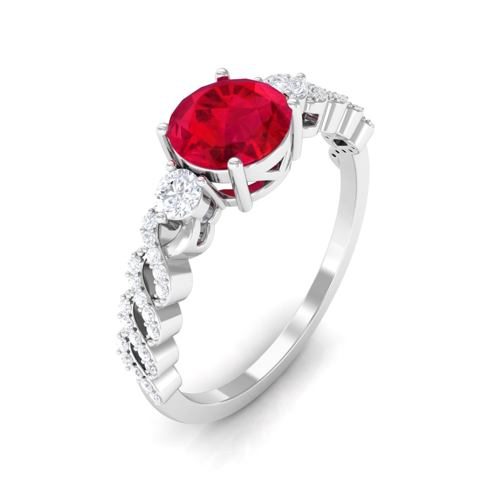 Rosec Jewels-Solitaire Created Ruby and Diamond Designer Engagement Ring