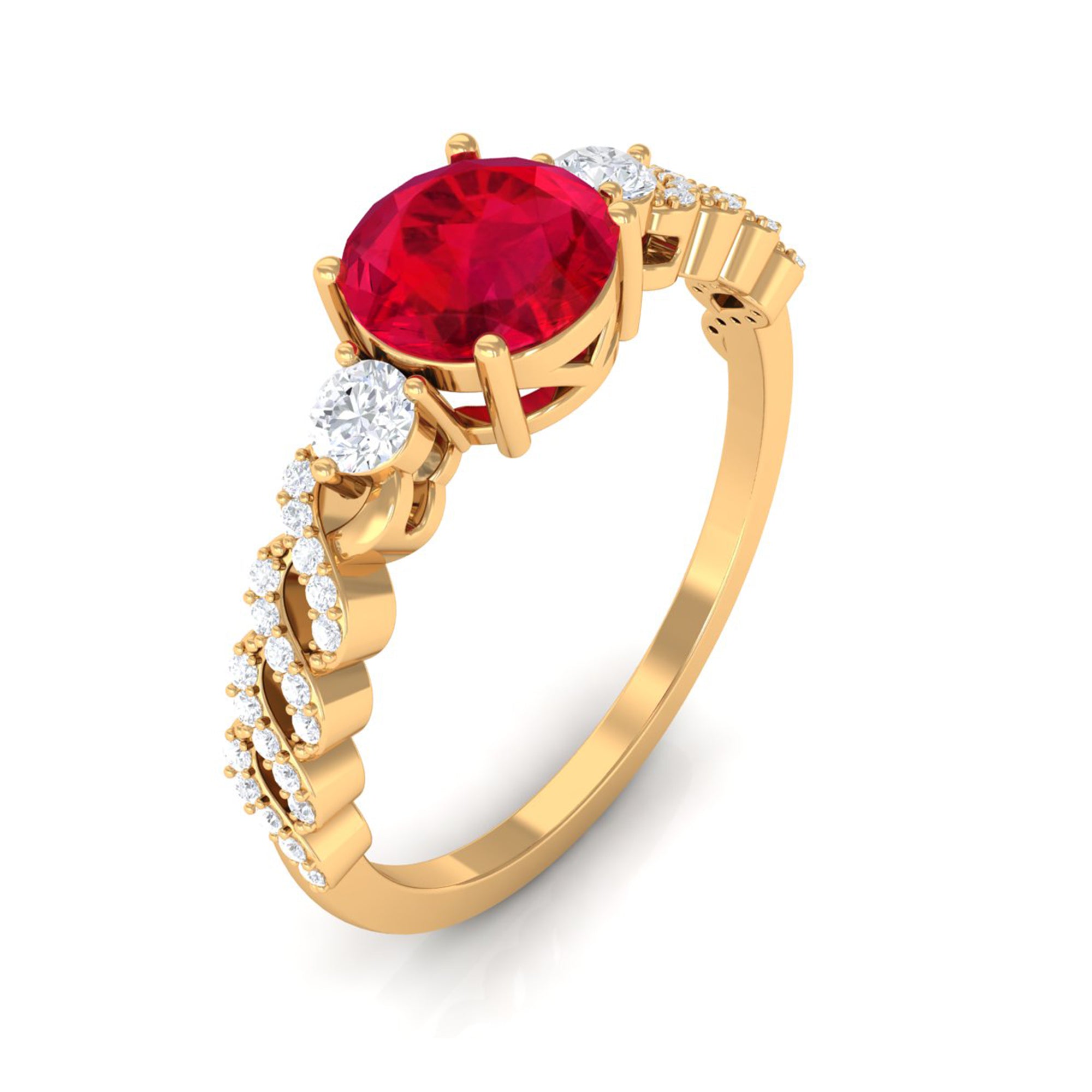 Rosec Jewels-Solitaire Created Ruby and Diamond Designer Engagement Ring