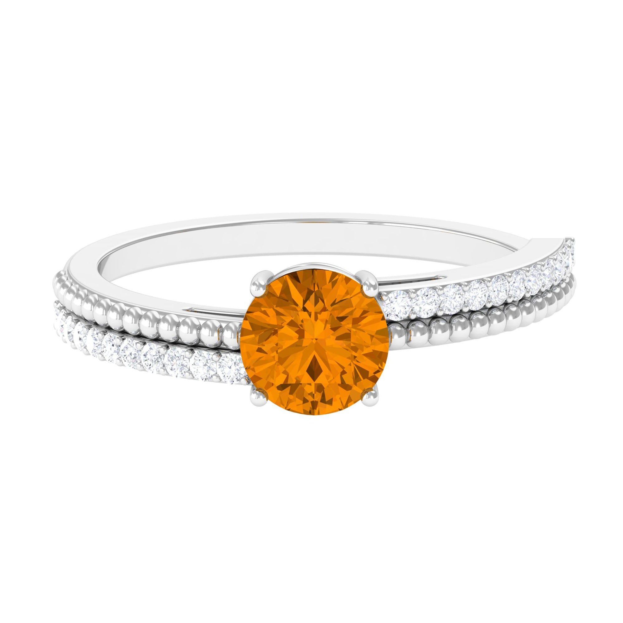 Rosec Jewels-Round Citrine Solitaire Engagement Ring with Diamond