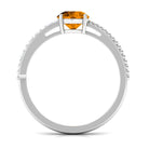 Rosec Jewels-Round Citrine Solitaire Engagement Ring with Diamond