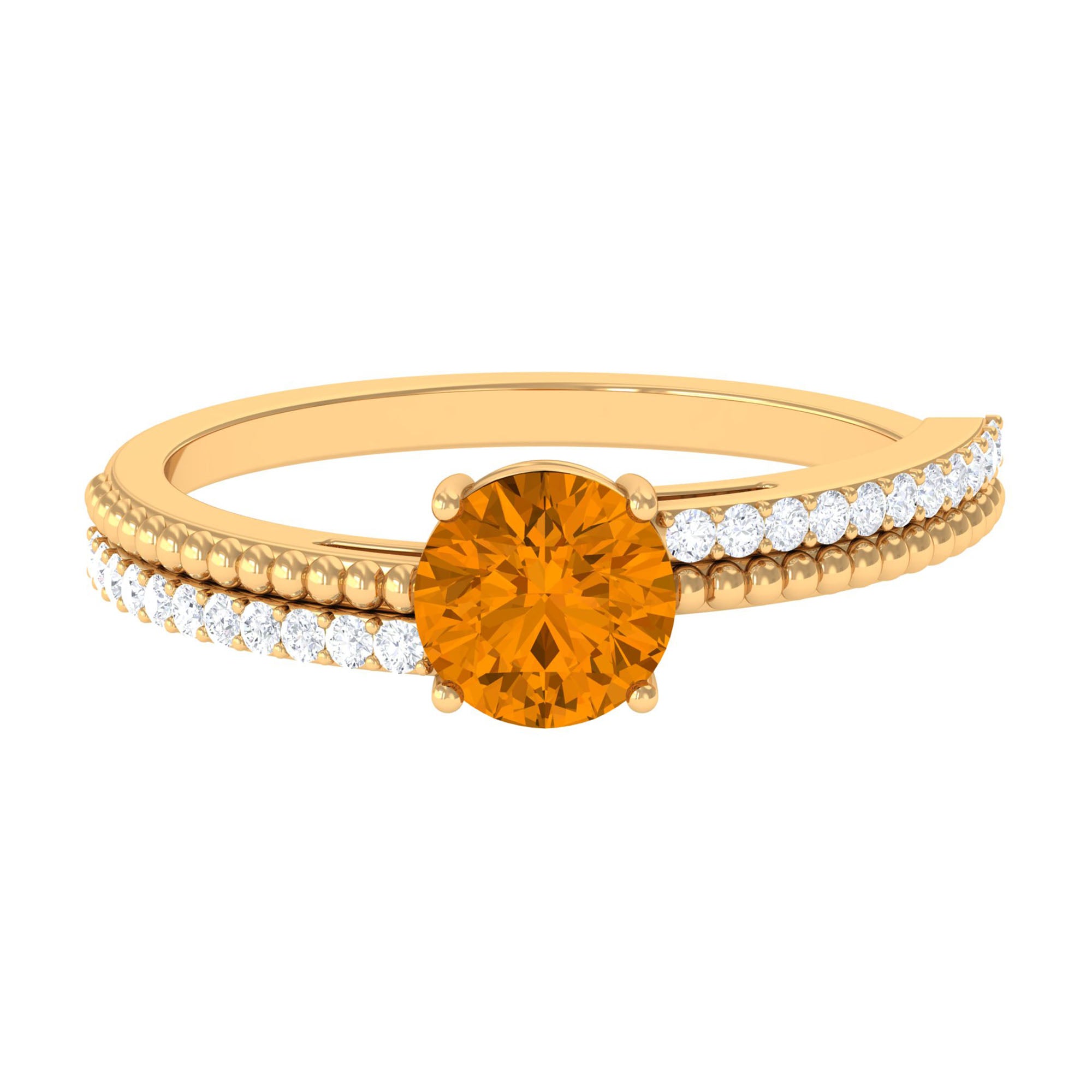 Rosec Jewels-Round Citrine Solitaire Engagement Ring with Diamond