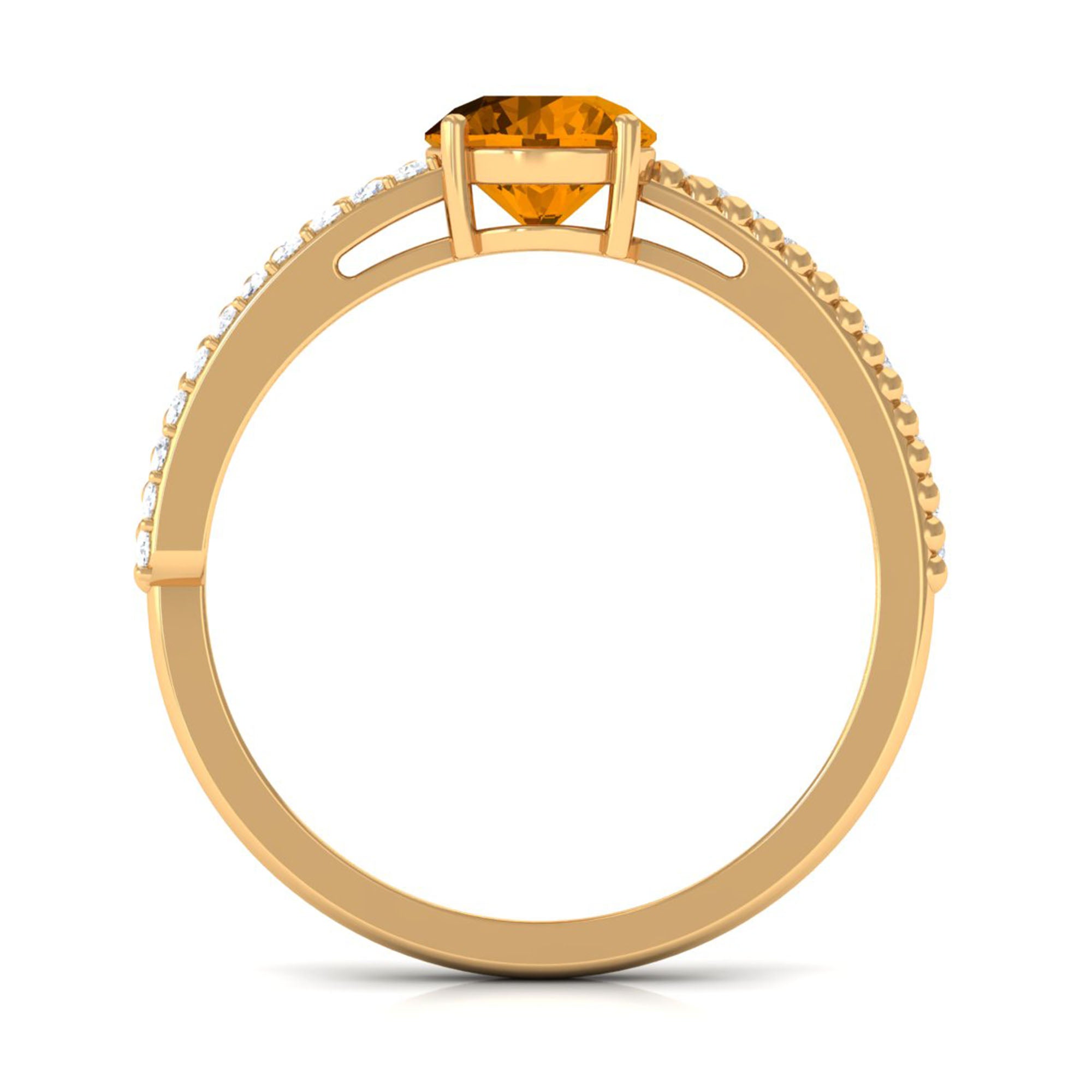 Rosec Jewels-Round Citrine Solitaire Engagement Ring with Diamond