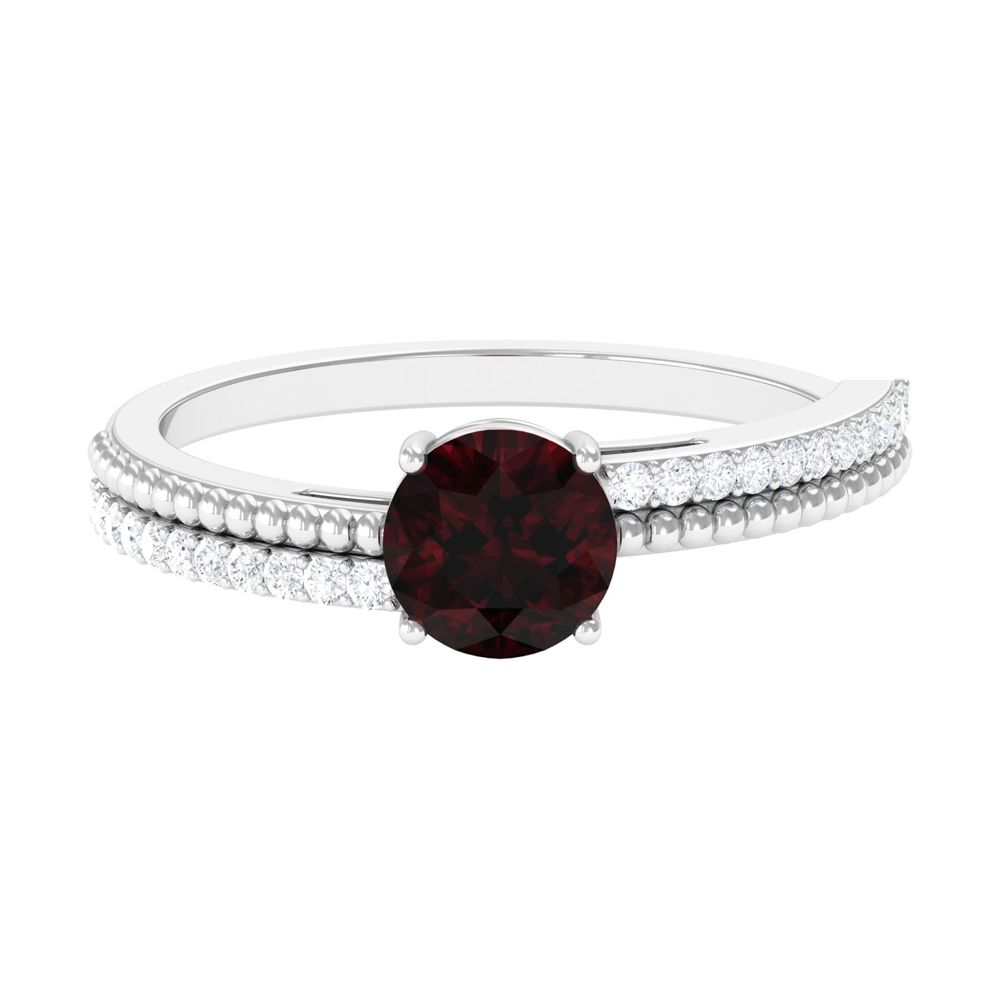 Rosec Jewels-Round Garnet Solitaire Engagement Ring with Diamond