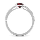 Rosec Jewels-Round Garnet Solitaire Engagement Ring with Diamond