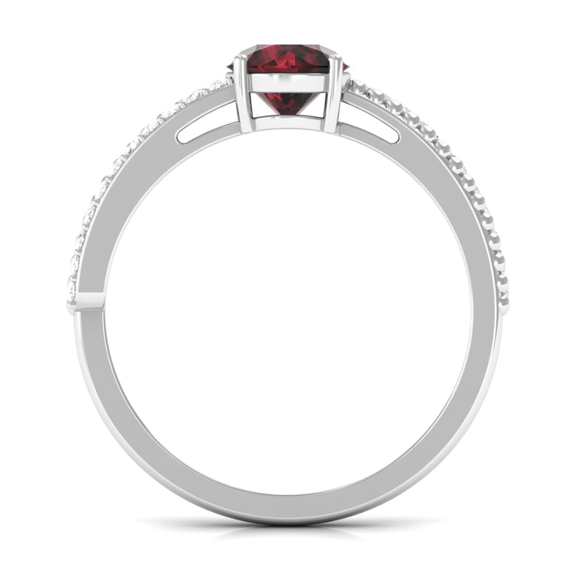 Rosec Jewels-Round Garnet Solitaire Engagement Ring with Diamond