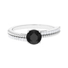 Rosec Jewels-Round Shape Solitaire Created Black Diamond and Diamond Ring with Side Stones