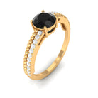 Rosec Jewels-Round Shape Solitaire Created Black Diamond and Diamond Ring with Side Stones