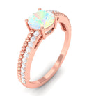 Rosec Jewels-Round Ethiopian Opal Solitaire Ring with Diamond Side Stones