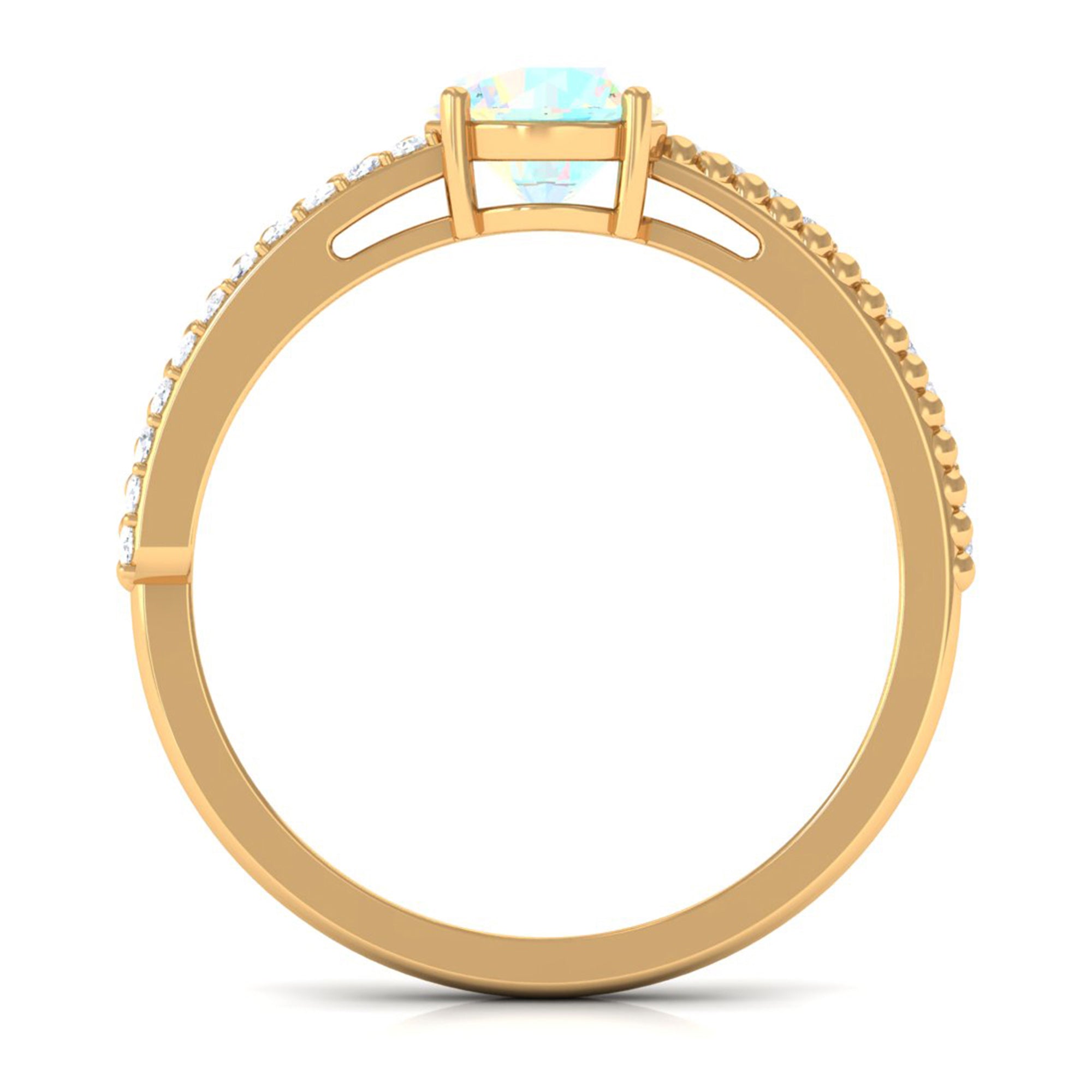 Rosec Jewels-Round Ethiopian Opal Solitaire Ring with Diamond Side Stones