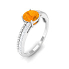 Rosec Jewels-1 CT Round Fire Opal Solitaire Ring with Diamond and Beaded Shank