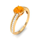 Rosec Jewels-1 CT Round Fire Opal Solitaire Ring with Diamond and Beaded Shank